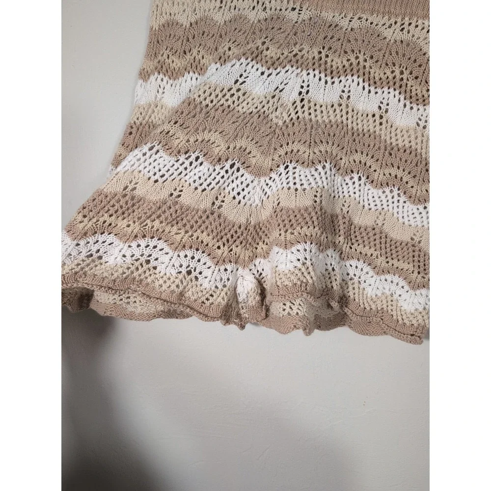 Princess Polly Women's 4 Shorts Leah Beige Scallop Striped‎ Crochet Sheer